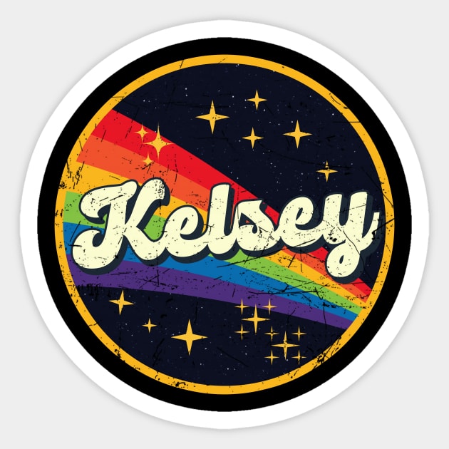 Kelsey // Rainbow In Space Vintage Grunge-Style Sticker by LMW Art